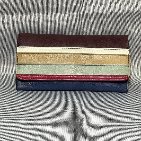 Relic Handbags - Vintage Relic Tri Fold Wallet Long Faux Leather Flap Over Blue w Multicolor